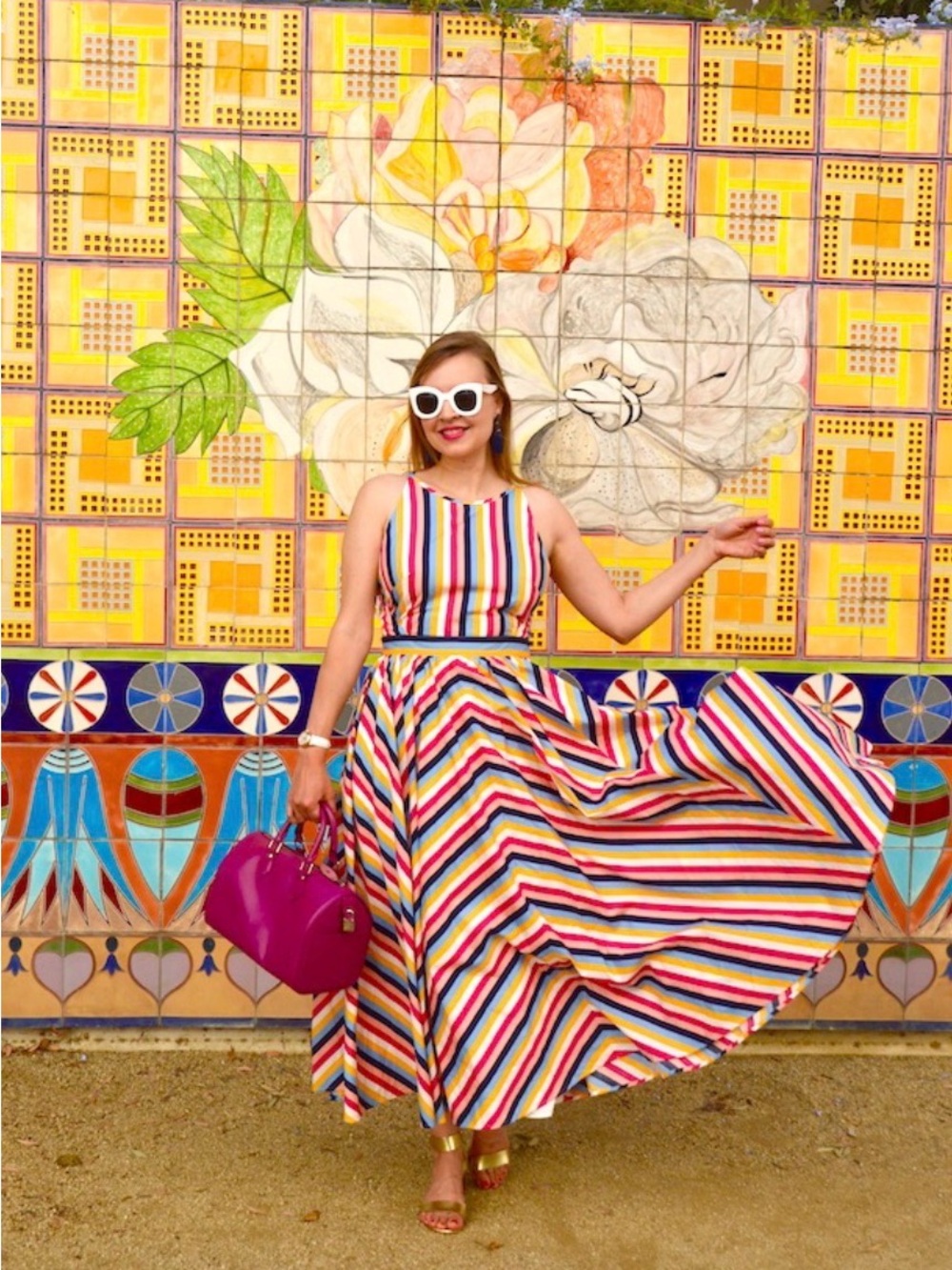J. Crew Multicolor Striped Maxi Dress with Bold Vertical Stripes